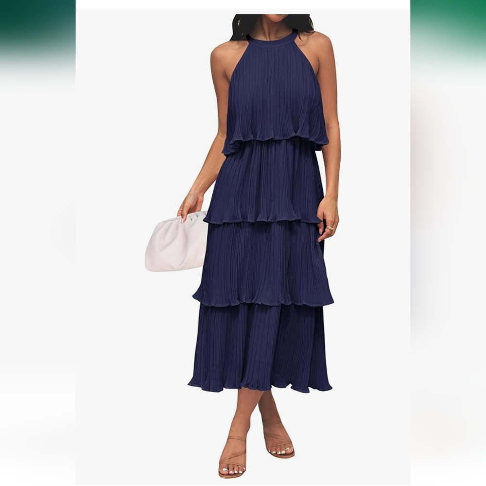 Elegant Navy Blue Tiered Dress